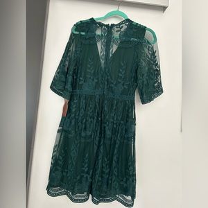 Light My Fire Dark Teal Lace Mini Dress